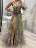 Women's Fashion Tulle Asymmetric Off Shoulder Split Dress