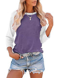 Women's Daily Wear Crew Neck Long Sleeve Contrast Color Shirt