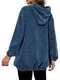 ‌Womens Denim Distressed Hoodie with kangaroo Pockets‌