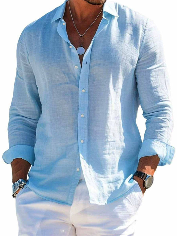 Men's Holiday Style Solid Color Lapel Long Sleeve Beach Shirts