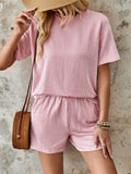 Women's 2pcs Casual Solid Color Round Neck Short Sleeve Top & Pants Set