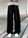 Men's Cool Mid-Waist Loose Fit Jeans with Rhinestone