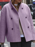 Women's Casual Solid Color Double-breasted Stand Collar Coats