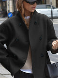 Women's Casual Solid Color Double-breasted Stand Collar Coats