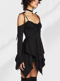 Irregular Hem Hollow Shoulder Long Sleeve Gothic Mini Dress for Women