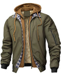 Men's Autumn Drawstring Plaid Trim Patchwork Hooded Jackets