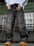 Men's Streetwear Loose Fit Distressed Washed Ripped Denim Jeans