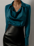 Ladies' Elegant Dopamine Solid Color Long Sleeve Swing Collar Blouses