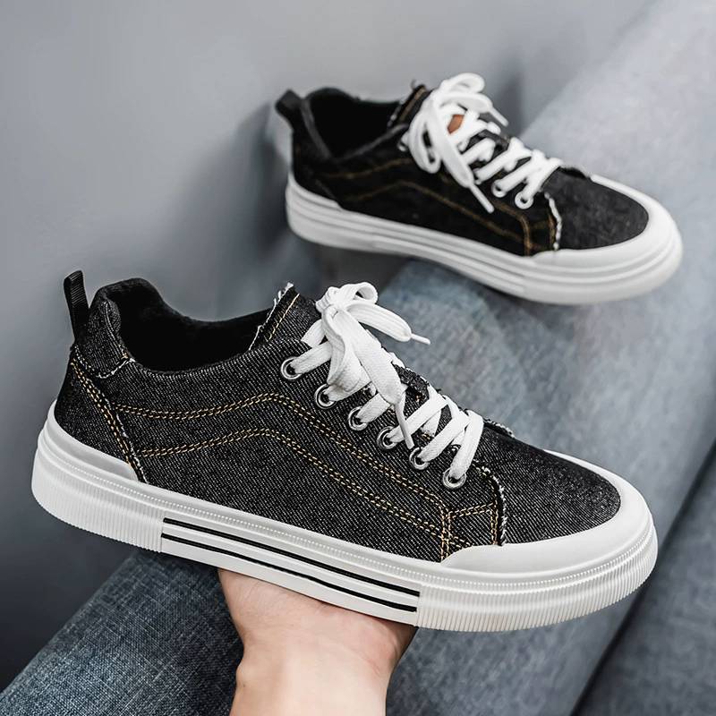 Men's Casual Trendy Lace Up Distressed Canvas Flats Shoes