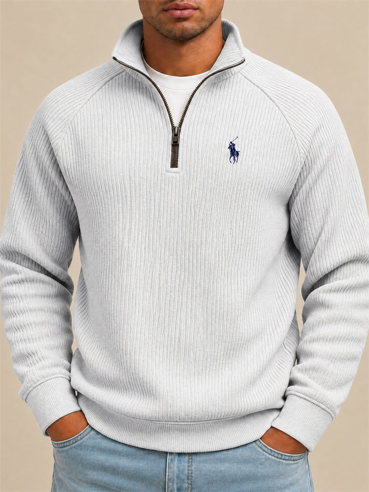 Men Ribbed Knit Half Zip Slim Fit Casual Pullover Sweatshirt