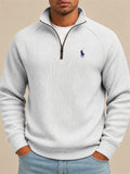 Men Ribbed Knit Half Zip Slim Fit Casual Pullover Sweatshirt