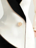 Ladies' Elegant Asymmetrical White Blazer with Black Contrast Color Collar