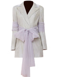 Women's Long Sleeve Tulle Patchwork Bling Tie-waist Mini Dress
