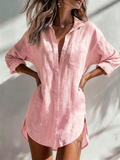 Women's Comfy Grunge Style Button-Up Shirt Dress with Pocket