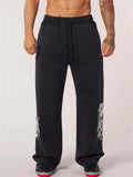 Men's Causal Printed Elastic Waist Drawstring Sporty Wide Leg Trousers