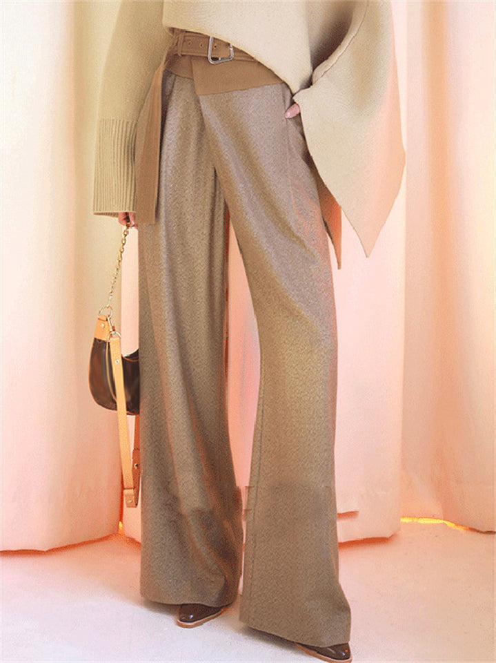 Women's Asymmetric Contrast Color High-Rise Wide Leg Straight Pants