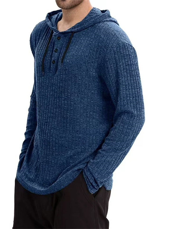 Men's Autumn Casual Solid Color Long-sleeved Pit Stripe Hoodie