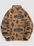 Bohemian Aztec Jacquard Men's Winter Stand Collar Fleece Casual Sweatshirts