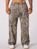 Men's Casual Camouflage Printed Mid Waist Elastic Straight Wide Leg Trousers