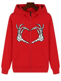 Street Skeleton Hand Print Zipper Hoodies for Men