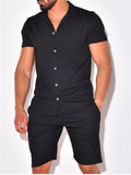 Comfy Short Sleeve Solid Color Lapel Button up Outfits For Men