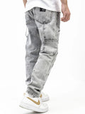 Men's Street Ripped Holes White Dot Print Grey Jeans