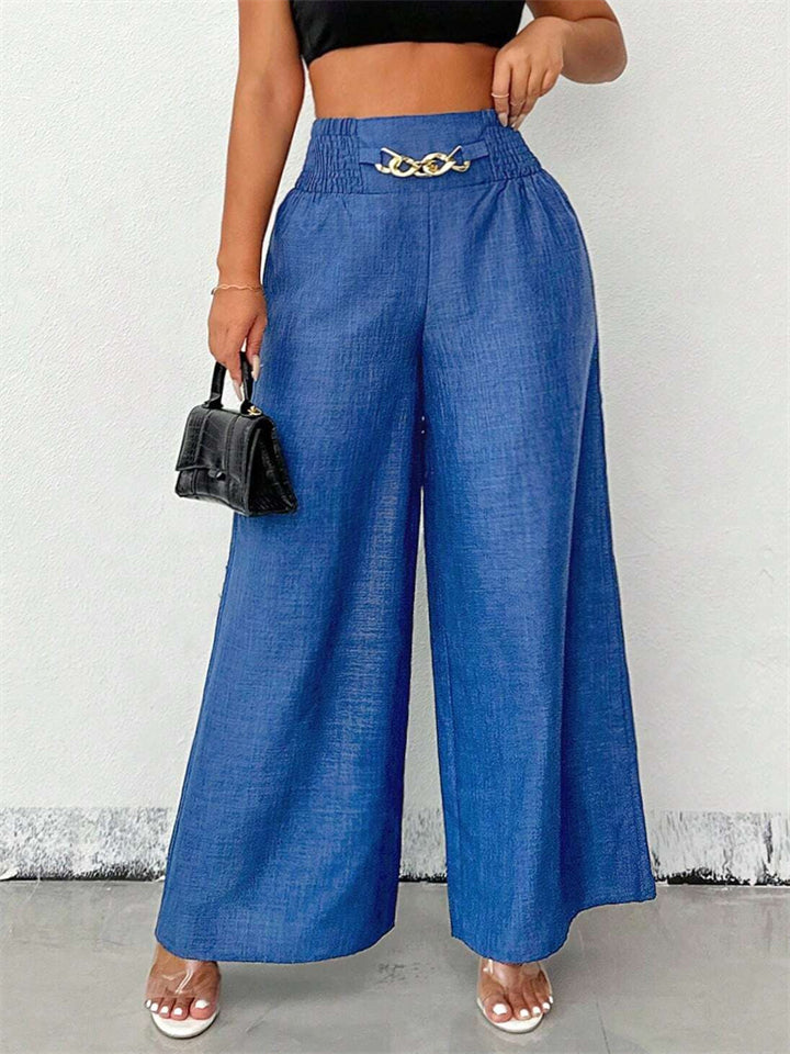 Women Comfy High Waist Chain Decorated Wide Leg Palazzo Pants