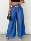 Women's High Waist Chain Decorated Comfy Wide Leg Pants