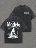 Unisex Modelo Vintage Acid Wash UFO Cowboy Graphic T Shirts