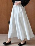 French Style Women's Solid Color A-line Pleated Maxi Skirt