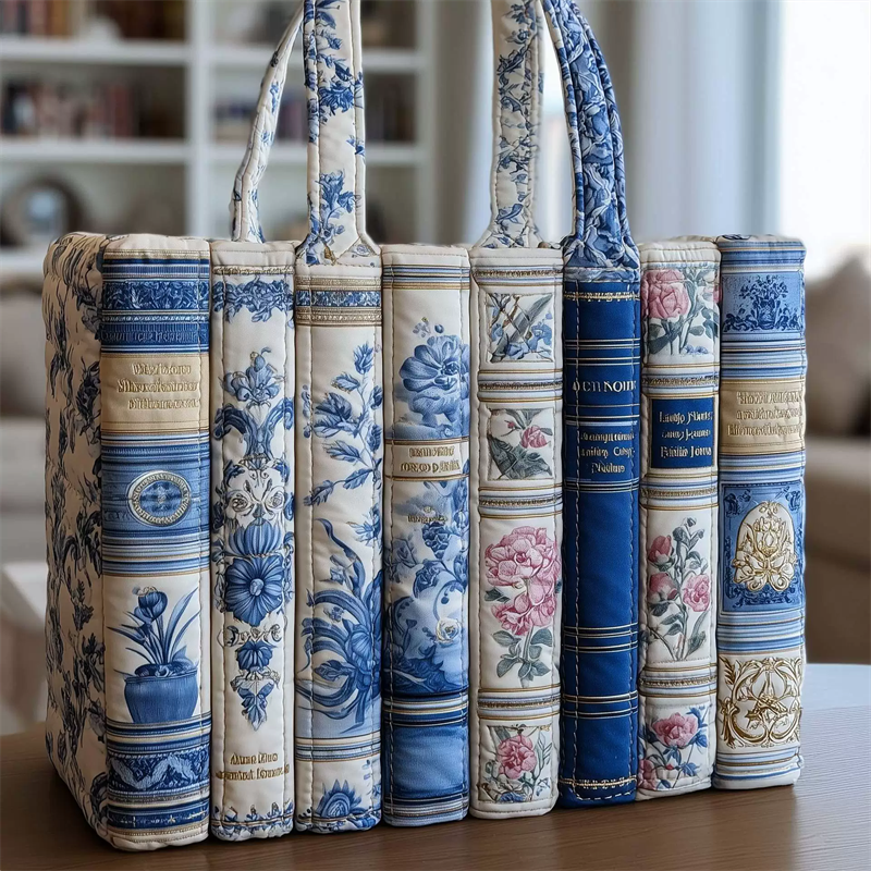 Vintage Book Spine Design Floral Tote Bag for Women