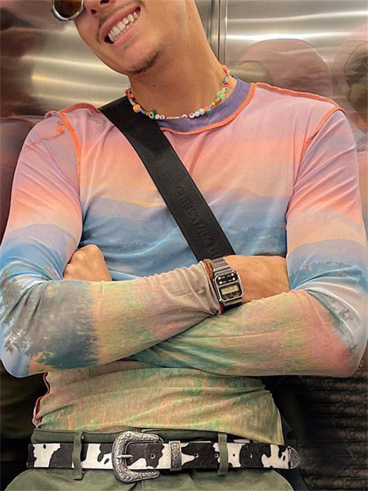 Men's Contrast Color Semi High Neck Slim Long-sleeve Undershirt