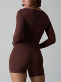 Women's Coquette Lace Square Neck Long Sleeve Romper Jumpsuit