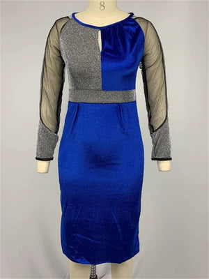 Women's Retro Mesh Patchwork Contrast Color Knee Length Dress