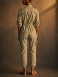 Women Utility Zip Front Cotton Blend Jogger Cargo Jumpsuit