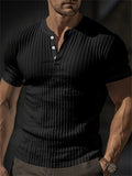Men's Casual Solid Color Stripe Short Sleeve Henley T-Shirt