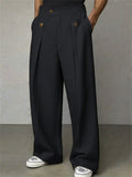 Men Wide Leg Pleated High Waisted Business Casual Trousers
