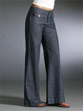 Unique Front Pockets Women's Slimming Dark Grey Denim Pants
