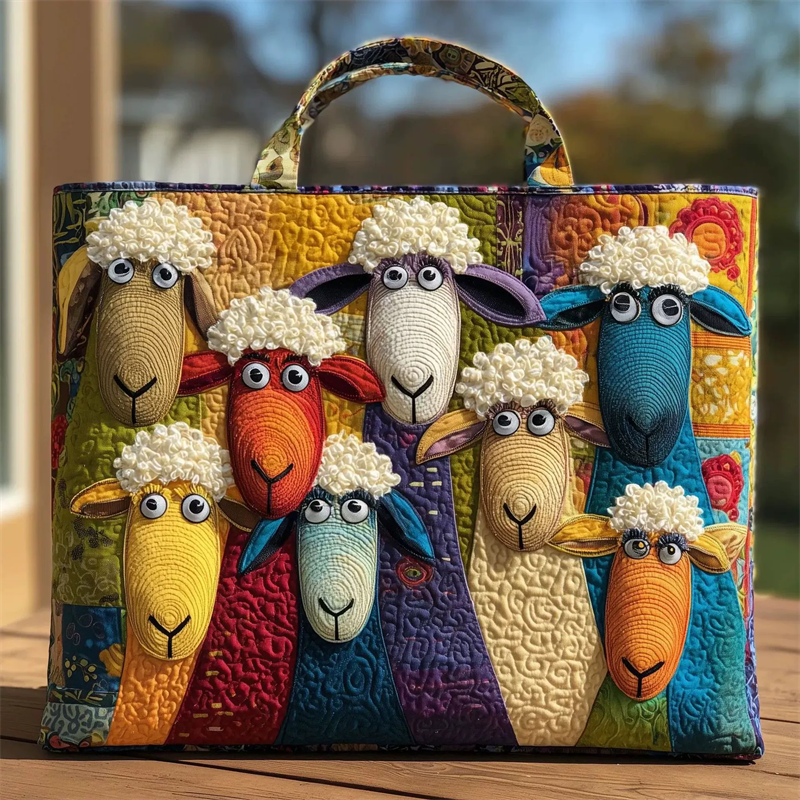 Colorful Sheep Patchwork Canvas Tote Bag