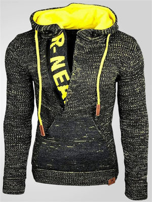 Men's Autumn Contrast Color Pockets Long Sleeve Hooded Sweaters
