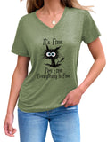 Women's IT'S FINE Letter Print V Neck Short Sleeve Shirts