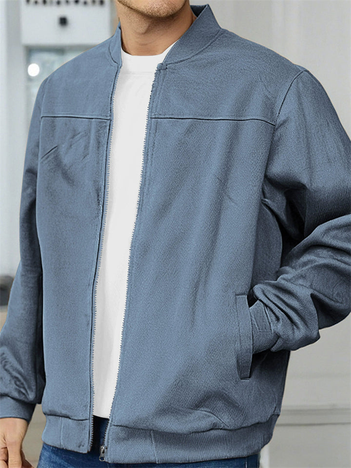 Men's Vintage Autumn Solid Color Suede Zipper Long-sleeved Cardigan Jackets