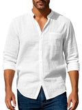 Men's Causal Linen Solid Color Pocket Long Sleeve Shirts