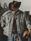 Men's Retro Classic Cotton Long Sleeve Denim Motorcycle Jacket