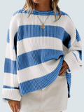 Women's Autumn Round Neck Contrast Color Striped Flare Sleeve Sweaters