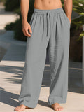 Men's Linen Blend Wide Leg Drawstring Summer Beach Pants