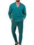 Male Leisure Waffle Long-sleeved Tops Trousers Two-piece Set