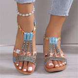 Female Boho Style Non-slip Rhinestone Beach Wedge Sandals