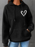 Women's Autumn Waffle Heart Printed Casual Long Sleeve Hoodie
