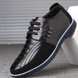Men's Casual Faux Leather Flats Lace Up Shoes